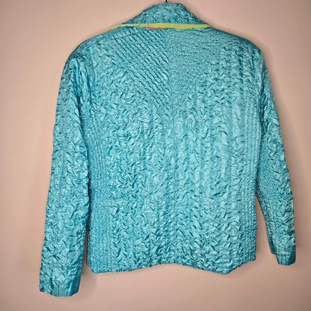 UBU Reversible Y2K Crinkle Jacket Womens Medium Green Pink Blue Zip Front - Picture 9 of 12